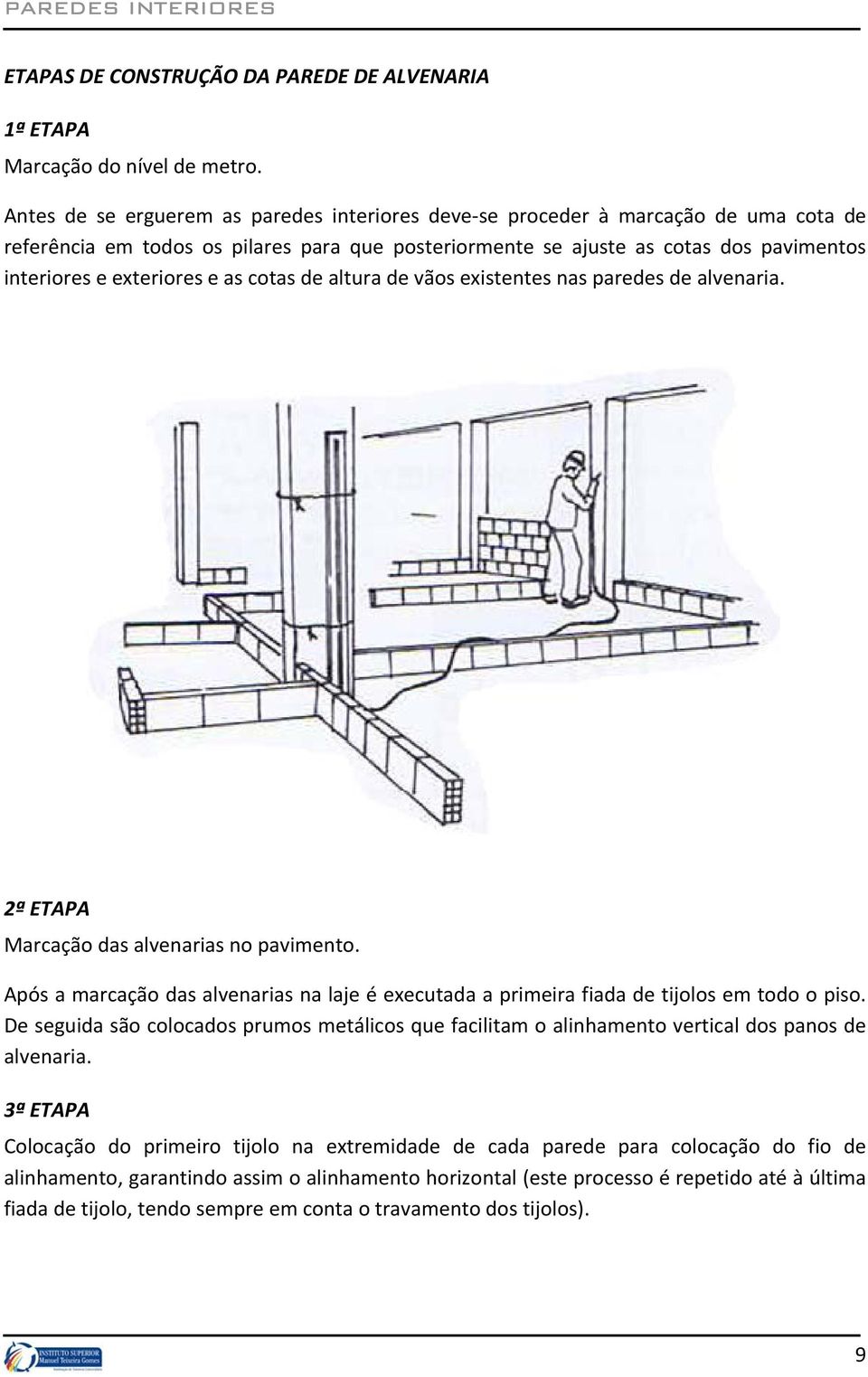 e as cotas de altura de vãos existentes nas paredes de alvenaria. 2ª ETAPA Marcação das alvenarias no pavimento.