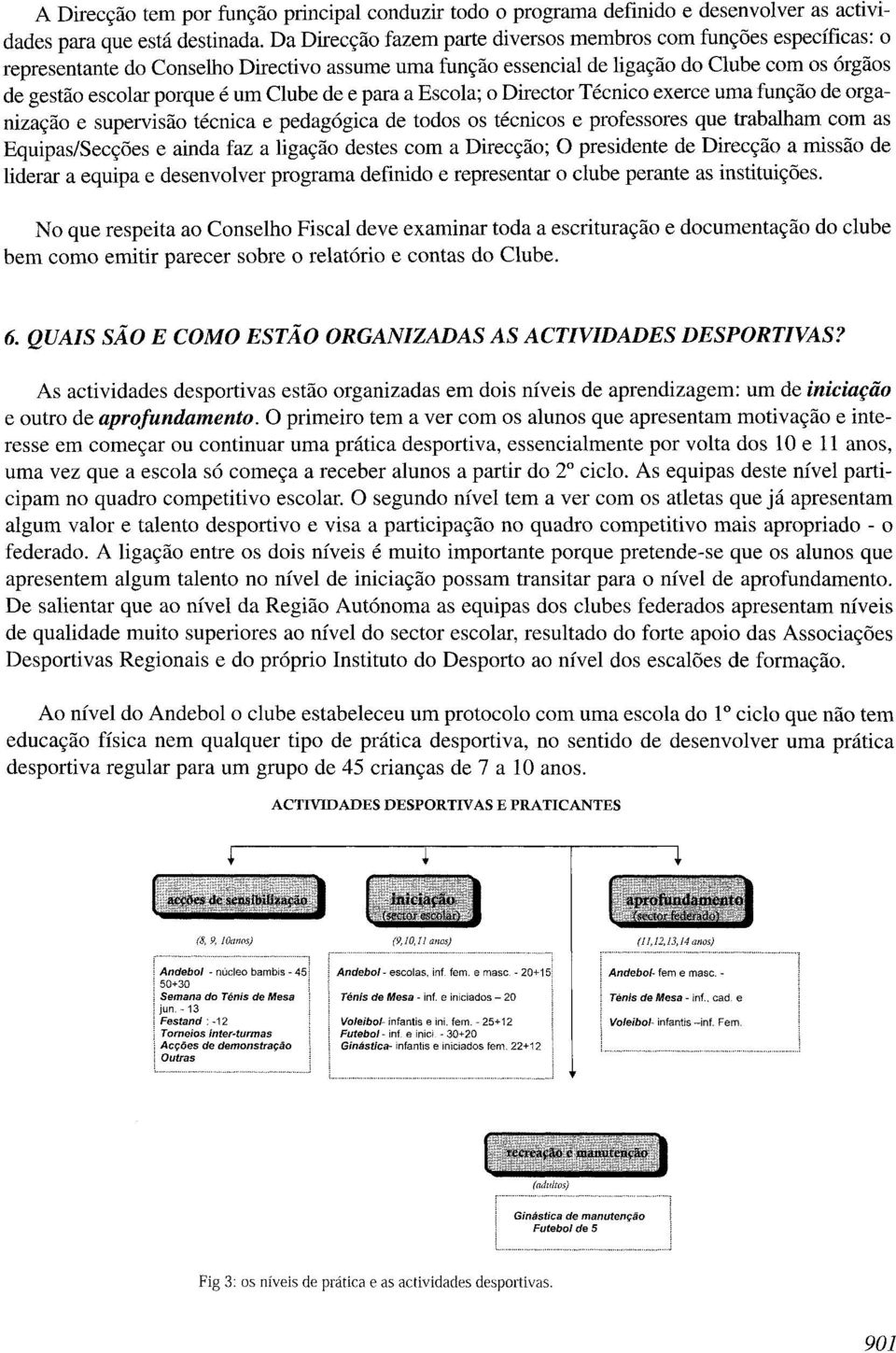 Clube de e para a Escola; o DirectorTécnico exerce urna fun~ao de organiza~ao e supervisao técnica e pedagógica de todos os técnicos e professores que trabalham com as Equipas/Sec~6es e ainda faz a