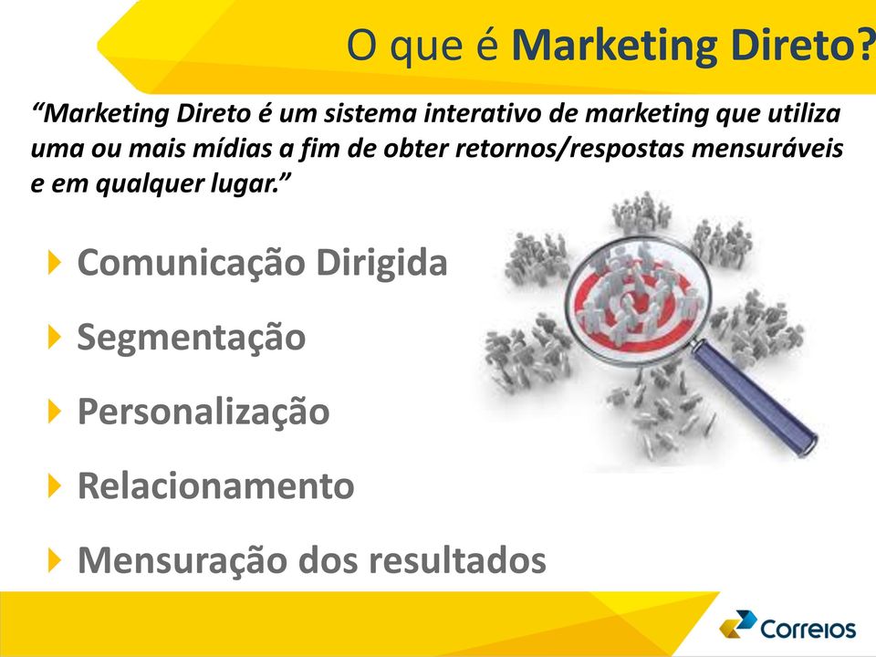 Marketing Direto é um sistema interativo de marketing que utiliza