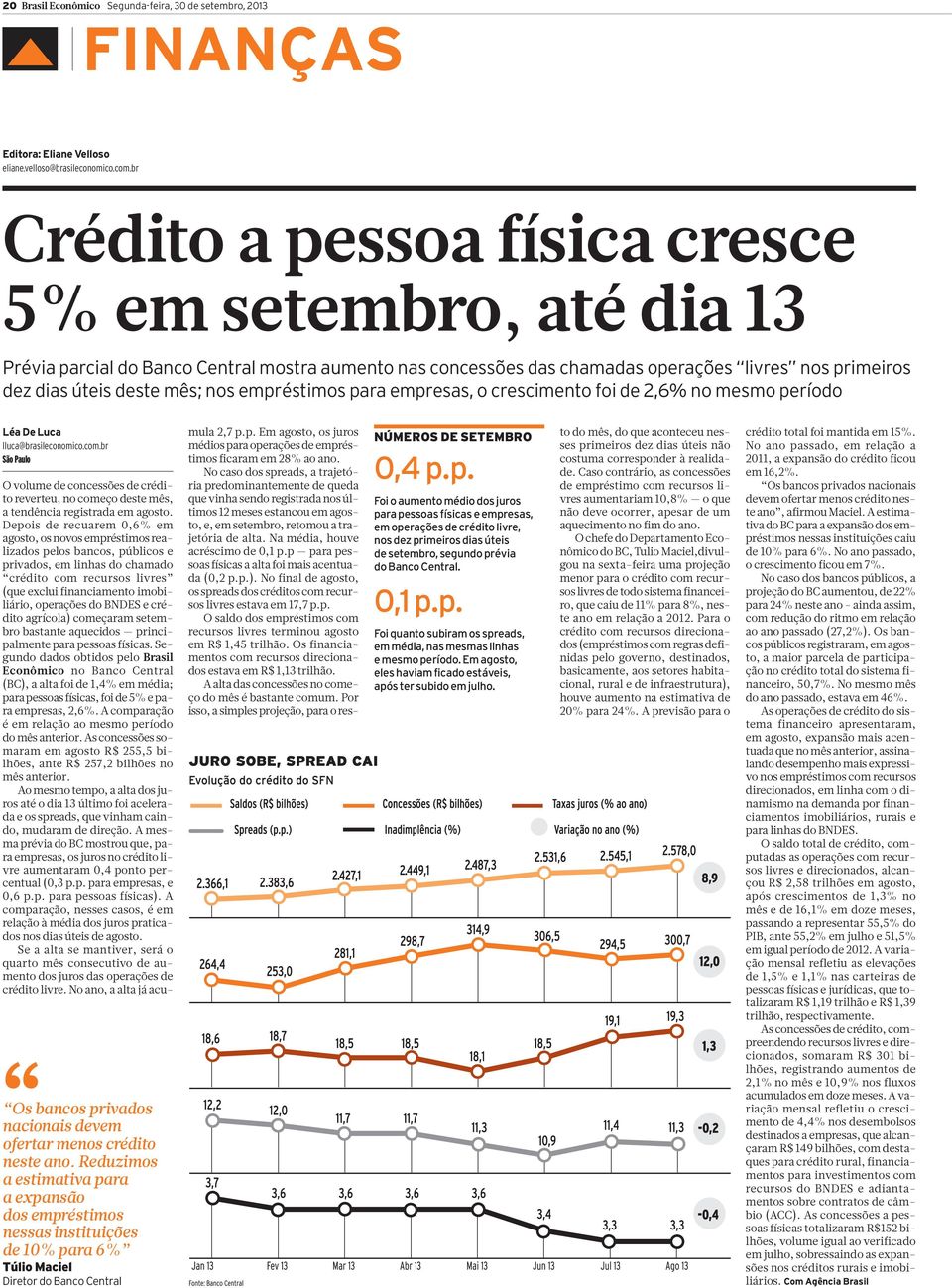 empréstimos para empresas, o crescimento foi de 2,6% no mesmo período Léa De Luca lluca@brasileconomico.com.br São Paulo Os bancos privados nacionais devem ofertar menos crédito neste ano.