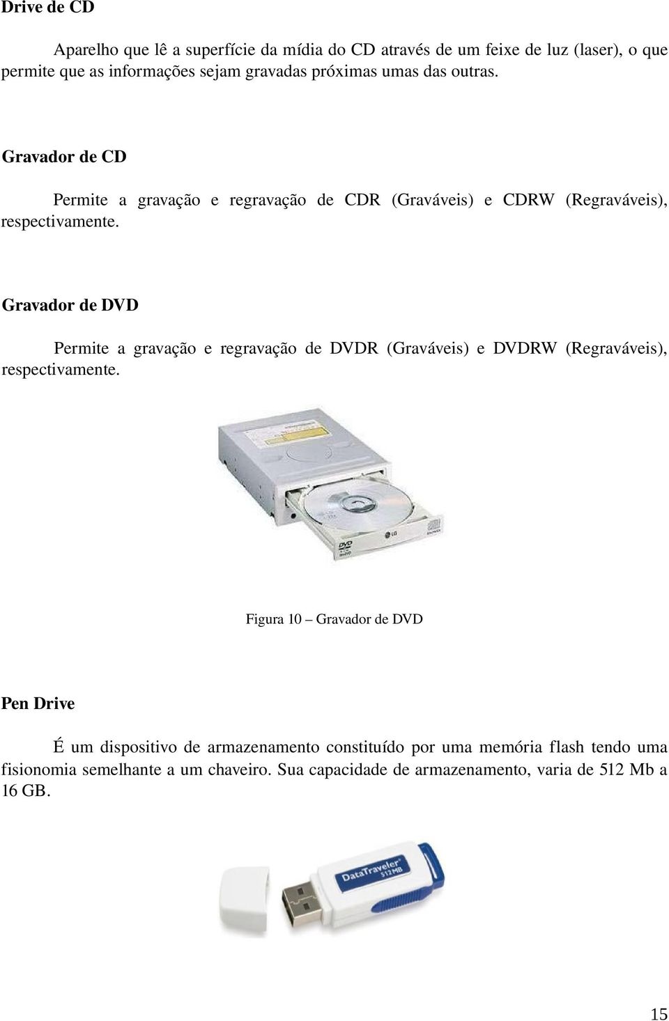 Gravador de DVD Permite a gravação e regravação de DVDR (Graváveis) e DVDRW (Regraváveis), respectivamente.