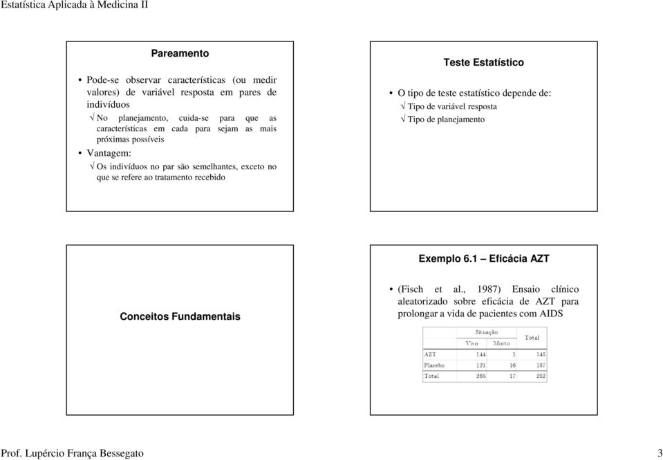 recebido Teste Estatístico O tipo de teste estatístico depende de: Tipo de variável resposta Tipo de planejamento Exemplo 6.