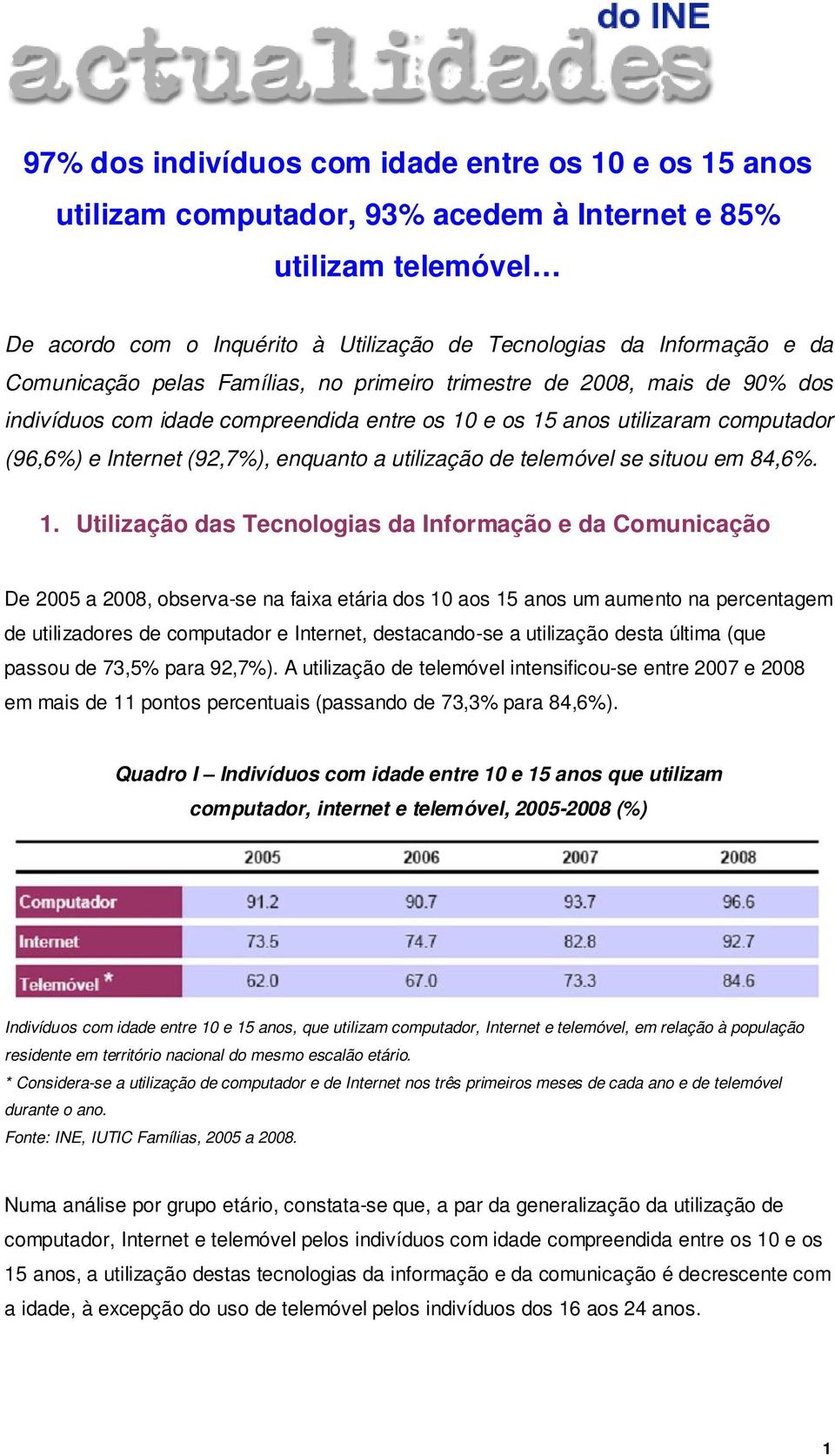 telemóvel se situou em 84,6%. 1.