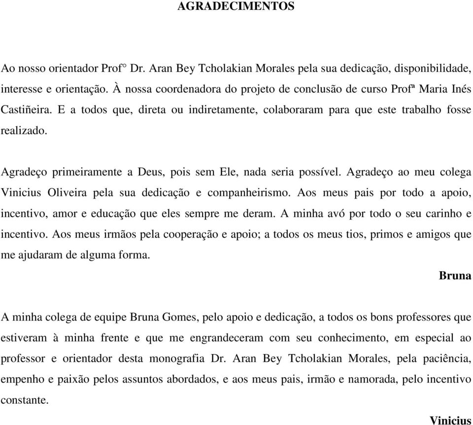 Agradeço primeiramente a Deus, pois sem Ele, nada seria possível. Agradeço ao meu colega Vinicius Oliveira pela sua dedicação e companheirismo.