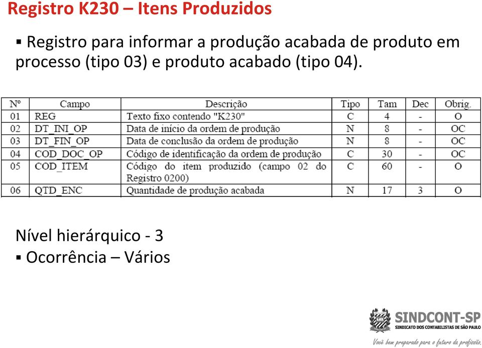 produto em processo (tipo 03) e produto