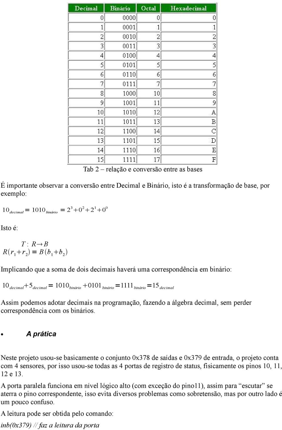 decimais na programação, fazendo a álgebra decimal, sem perder correspondência com os binários.