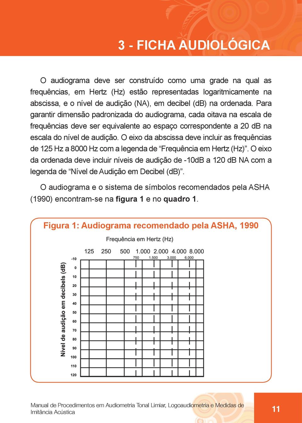 Para garantir dimensão padronizada do audiograma, cada oitava na escala de frequências deve ser equivalente ao espaço correspondente a 20 db na escala do nível de audição.