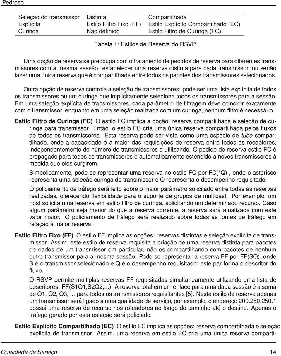 uma única reserva que é compartilhada entre todos os pacotes dos transmissores selecionados.