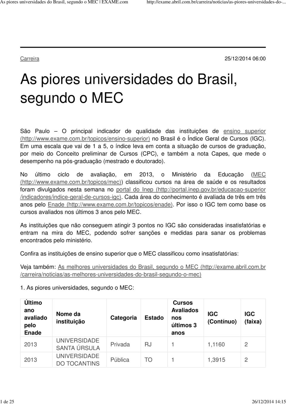 Em uma escala que vai de 1 a 5, o índice leva em conta a situação de cursos de graduação, por meio do Conceito preliminar de Cursos (CPC), e também a nota Capes, que mede o desempenho na