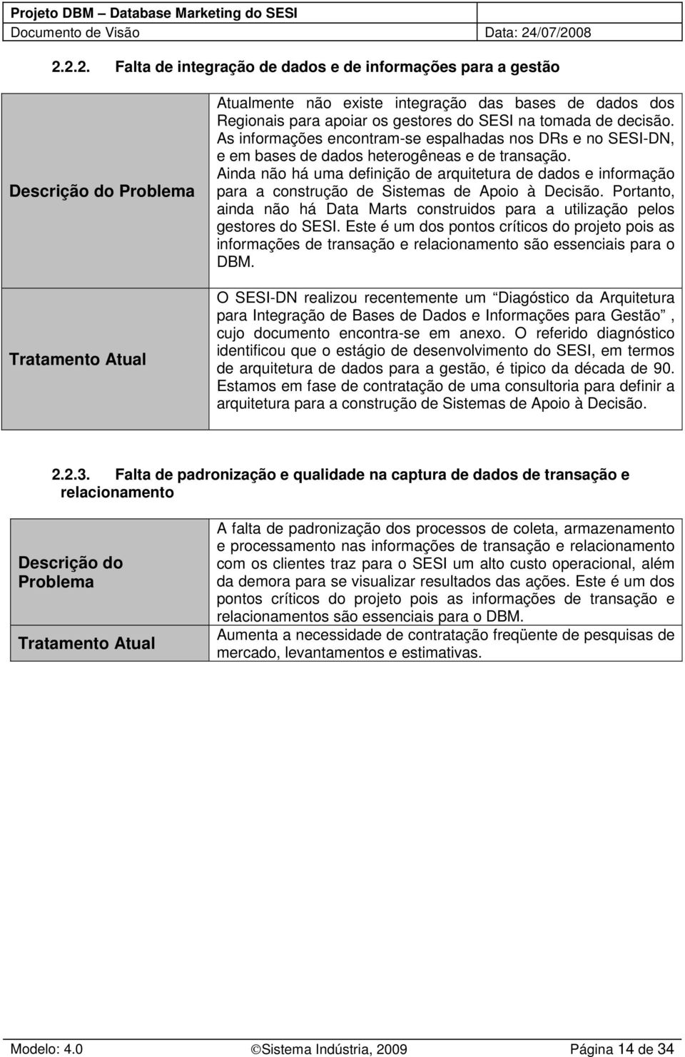 Ainda não há uma definição de arquitetura de dados e informação para a construção de Sistemas de Apoio à Decisão.