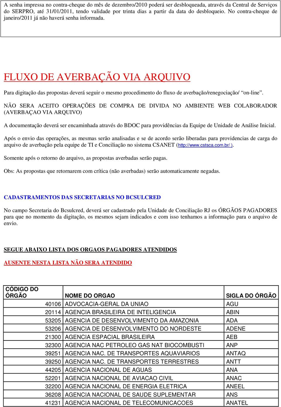 FLUXO DE AVERBAÇÃO VIA ARQUIVO Para digitação das propostas deverá seguir o mesmo procedimento do fluxo de averbação/renegociação/ on-line.