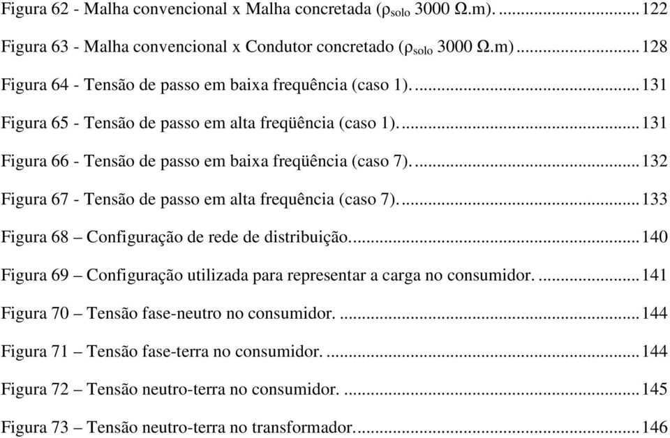 ..132 Figura 67 - Tensão de passo em alta frequência (caso 7)...133 Figura 68 Configuração de rede de distribuição.