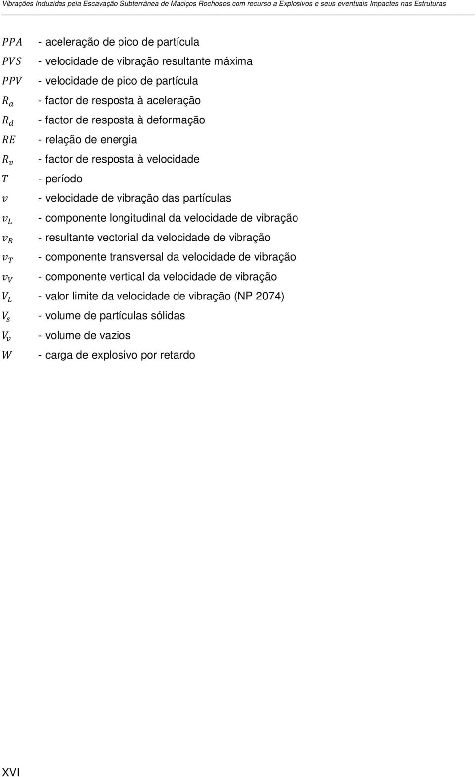 período - velocidade de vibração das partículas - componente longitudinal da velocidade de vibração - resultante vectorial da velocidade de vibração - componente transversal da velocidade