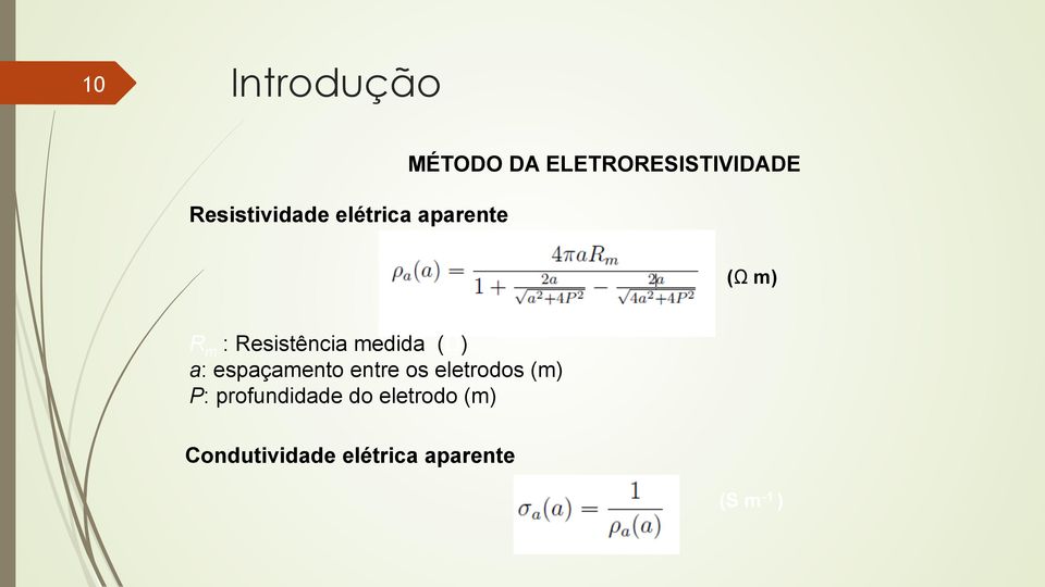 a: espaçamento entre os eletrodos (m) P: profundidade