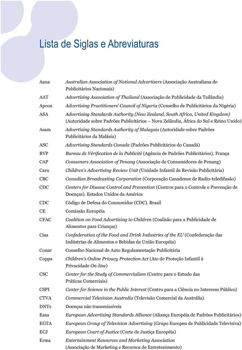 Publicitários da Nigéria) Advertising Standards Authority (New Zealand, South Africa, United Kingdom) (Autoridade sobre Padrões Publicitários Nova Zelândia, África do Sul e Reino Unido) Advertising