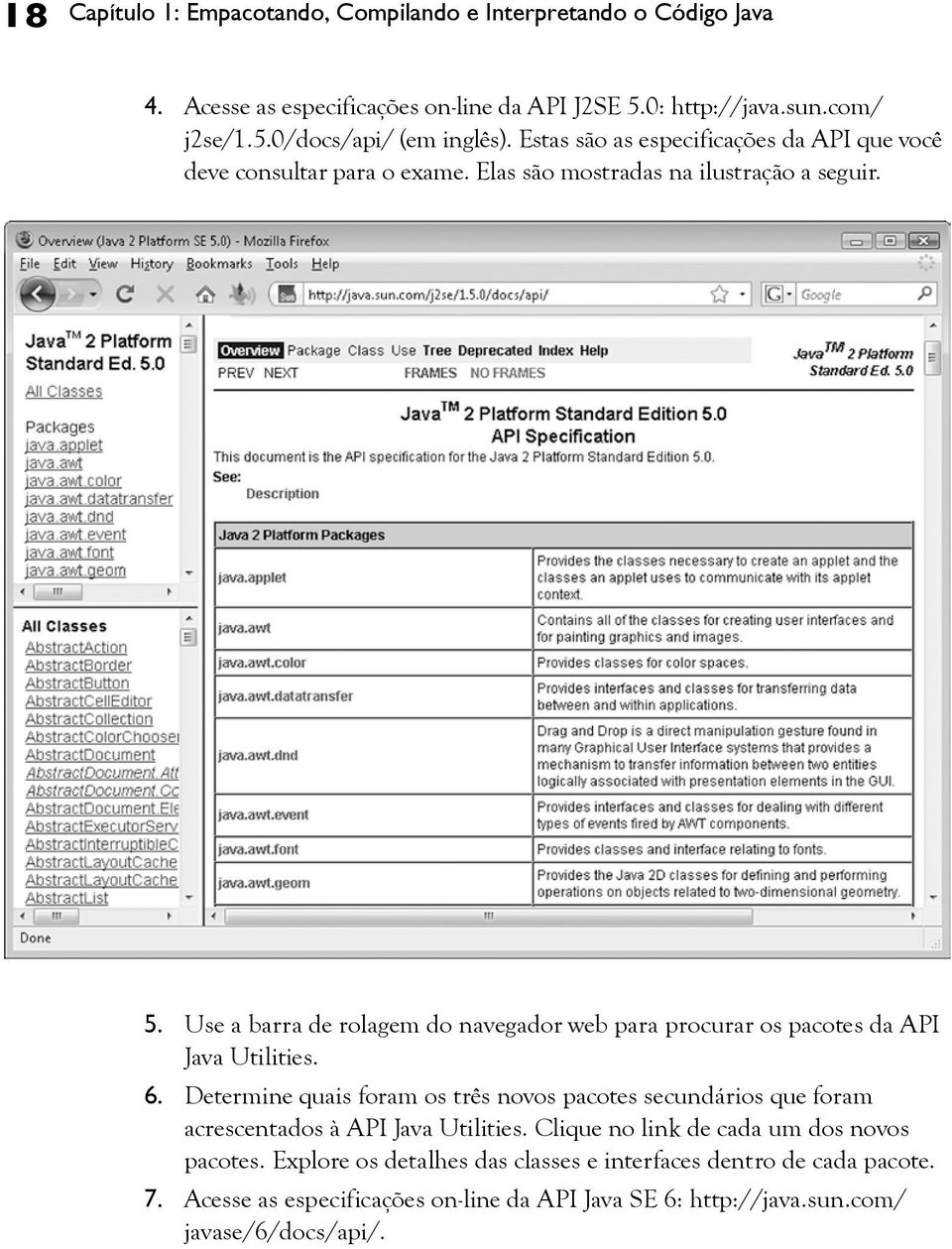 Use a barra de rolagem do navegador web para procurar os pacotes da API Java Utilities. 6.