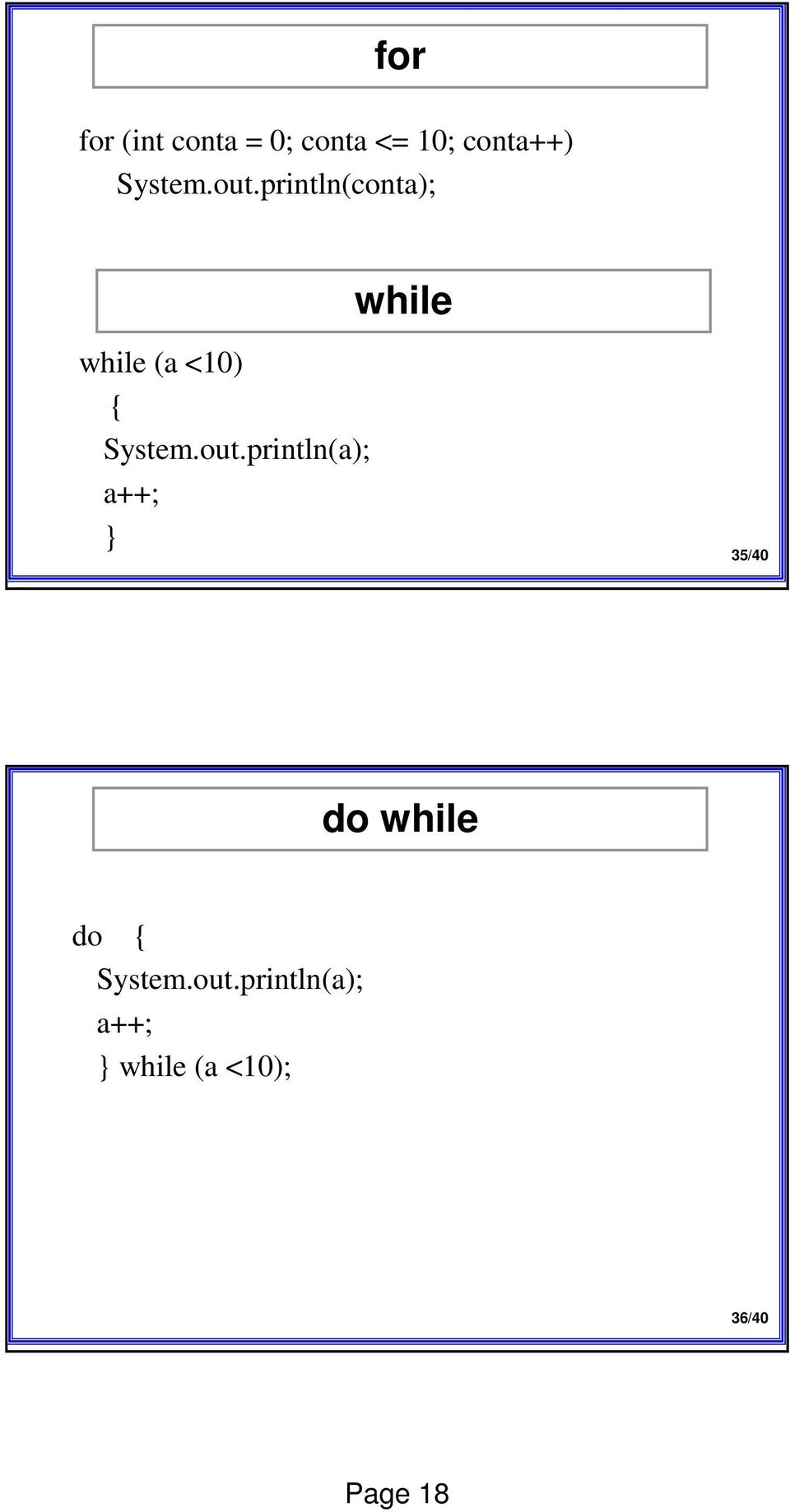 out.println(a); a++; } while 35/40 do while do {
