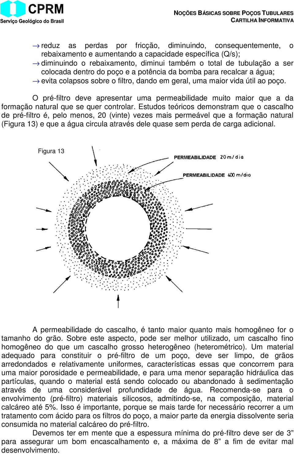 O pré-filtro deve apresentar uma permeabilidade muito maior que a da formação natural que se quer controlar.