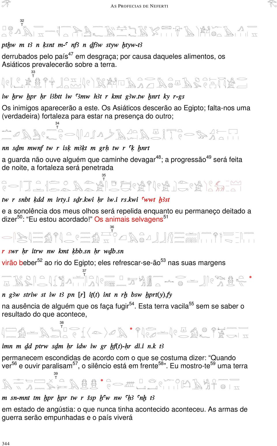 Os Asiáticos descerão ao Egipto; falta-nos uma (verdadeira) fortaleza para estar na presença do outro; 34 nn sdm mwnf tw r isq maqt m grh tw r aq xnrt a guarda não ouve alguém que caminhe devagar 48