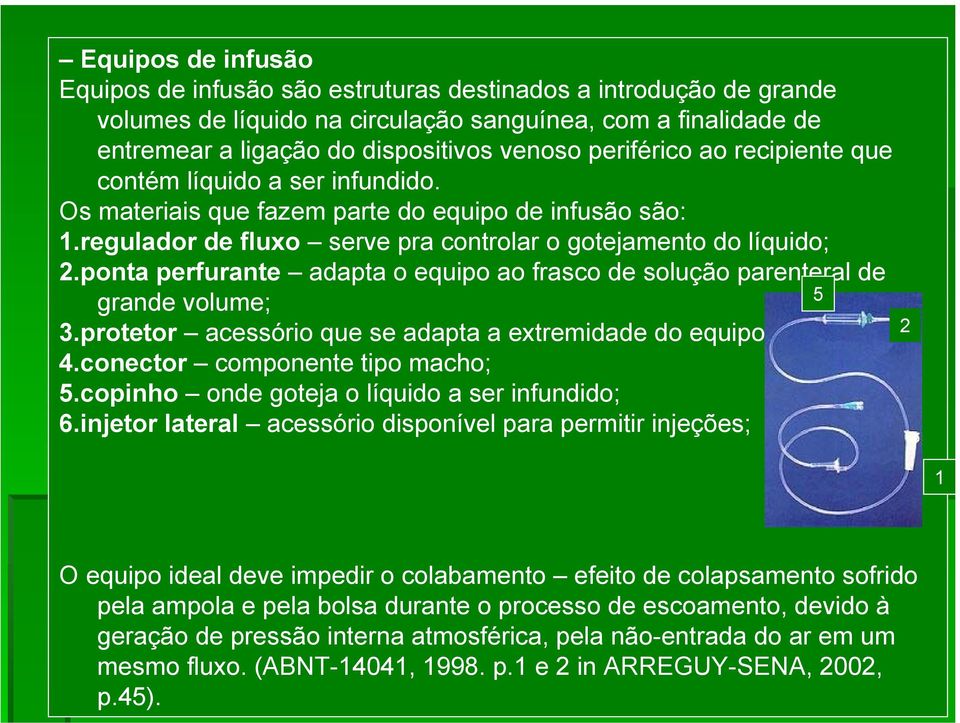 ponta perfurante adapta o equipo ao frasco de solução parenteral de grande volume; 5 3.protetor acessório que se adapta a extremidade do equipo; 4.conector componente tipo macho; 5.