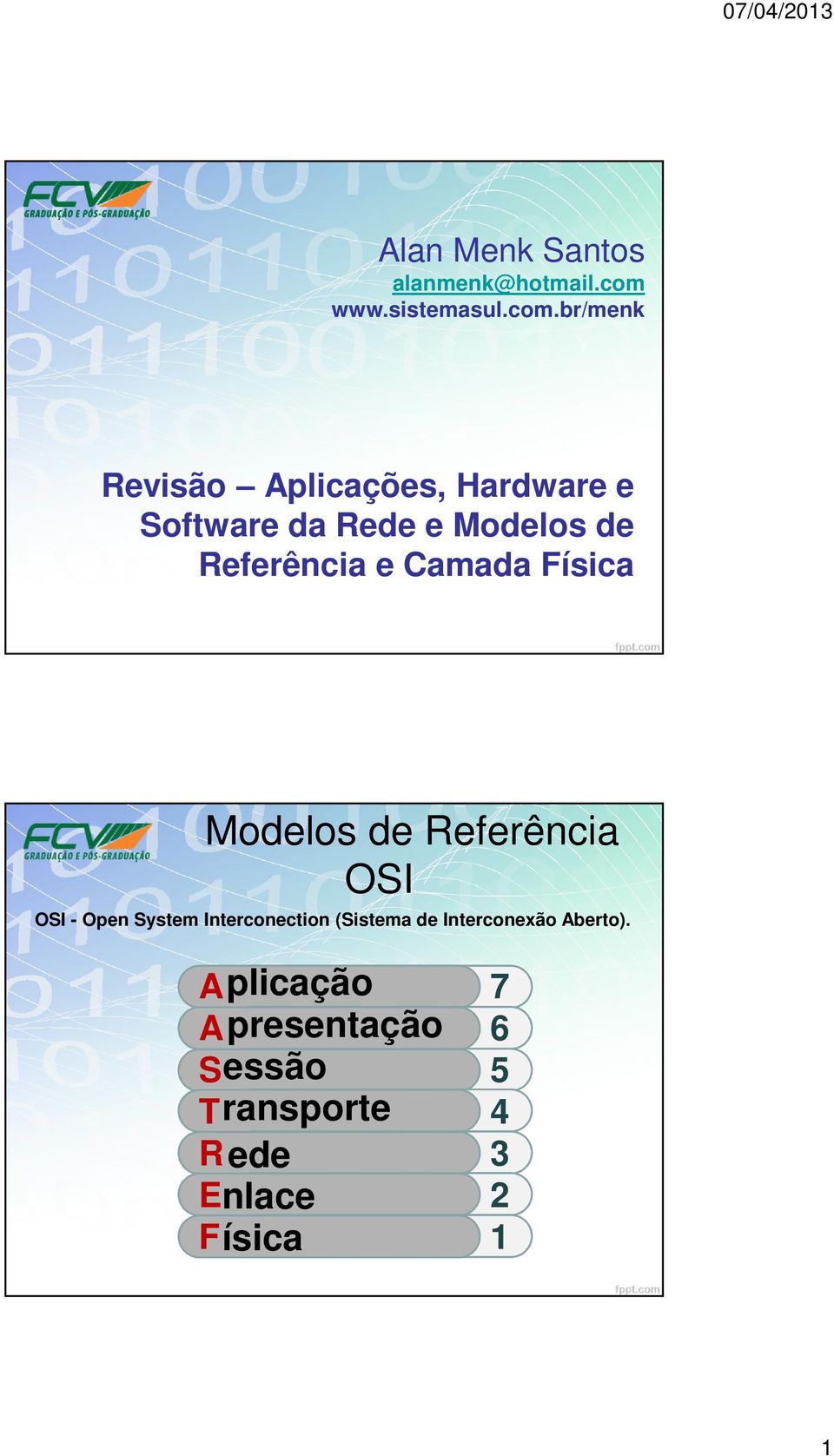 br/menk Revisão Aplicações, Hardware e Software da Rede e Modelos de Referência