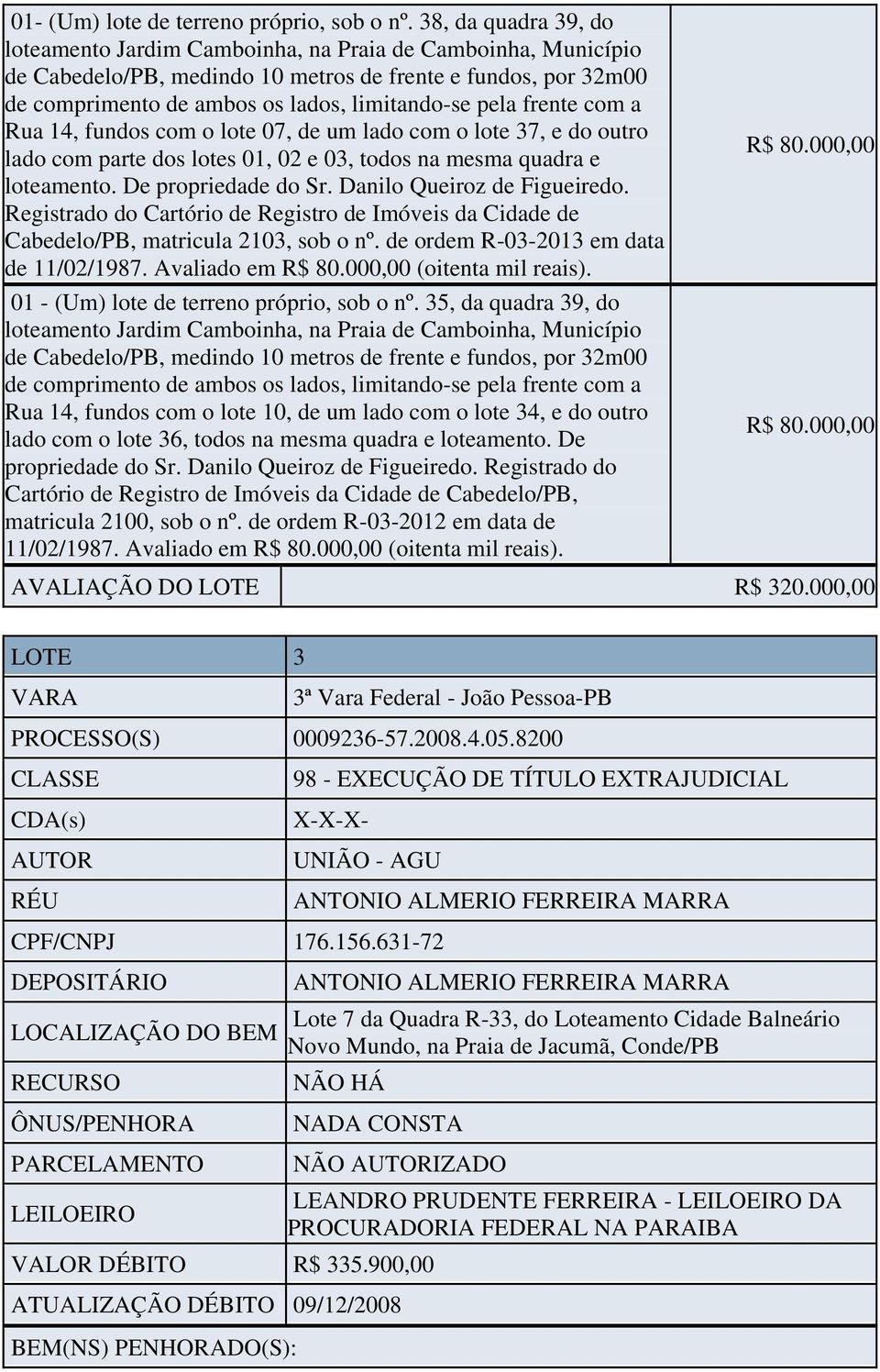 frente com a Rua 14, fundos com o lote 07, de um lado com o lote 37, e do outro lado com parte dos lotes 01, 02 e 03, todos na mesma quadra e loteamento. De propriedade do Sr.