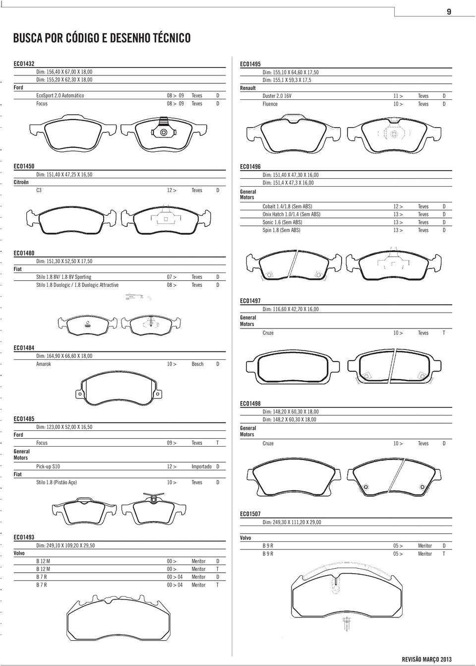 0 16V 11 > Teves D Fluence 10 > Teves D ECO1450 Dim: 151,40 X 47,25 X 16,50 Citroën C3 12 > Teves D ECO1496 General Motors Dim: 151,40 X 47,30 X 16,00 Dim: 151,4 X 47,3 X 16,00 Cobalt 1.4/1.