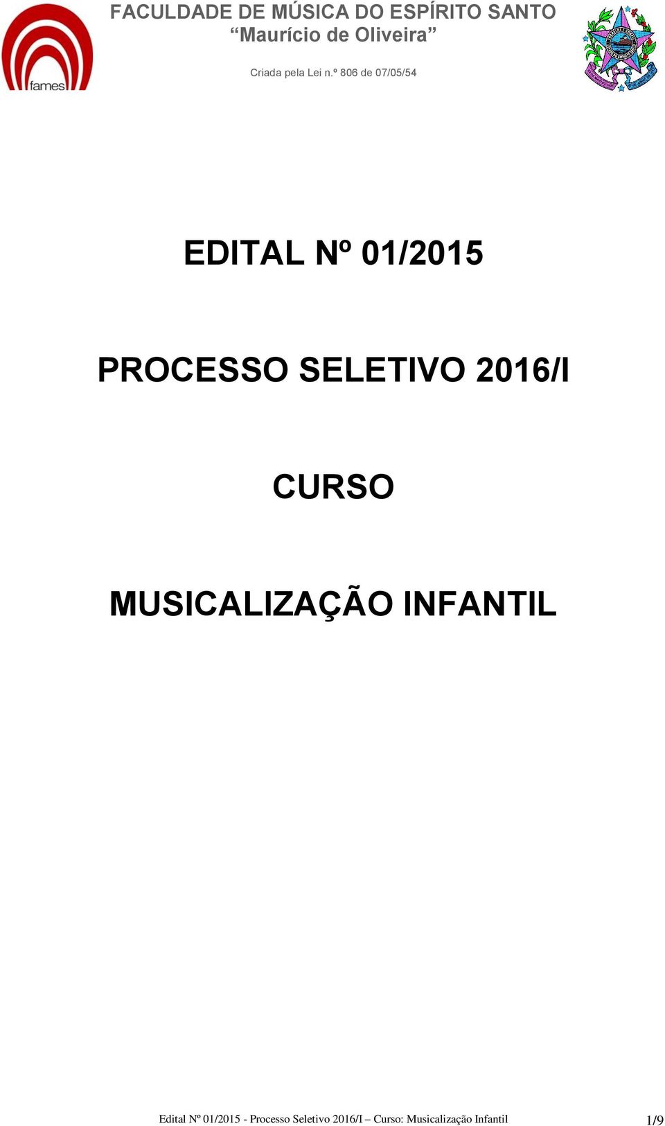 Edital Nº 01/2015 - Processo Seletivo