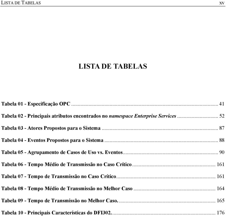 Eventos... 90 Tabela 06 - Tempo Médio de Transmissão no Caso Crítico... 161 Tabela 07 - Tempo de Transmissão no Caso Crítico.