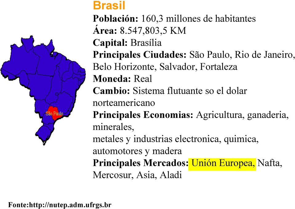 Fortaleza Moneda: Real Cambio: Sistema flutuante so el dolar norteamericano Principales Economias: Agricultura,