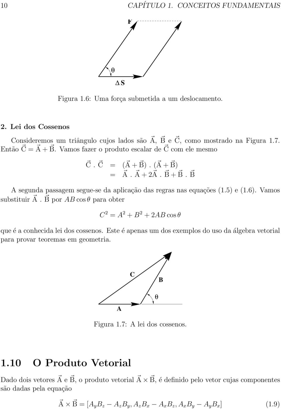 Vamos substituir A. B por AB cos θ para obter C 2 = A 2 + B 2 + 2AB cos θ que é a conhecida lei dos cossenos.