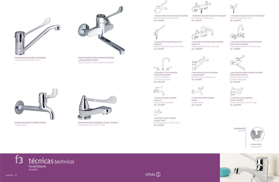 : 32435HP misturadora de parede exposta hospitalar c/bica em U hospital exposed wall mixer w/u spout ref.