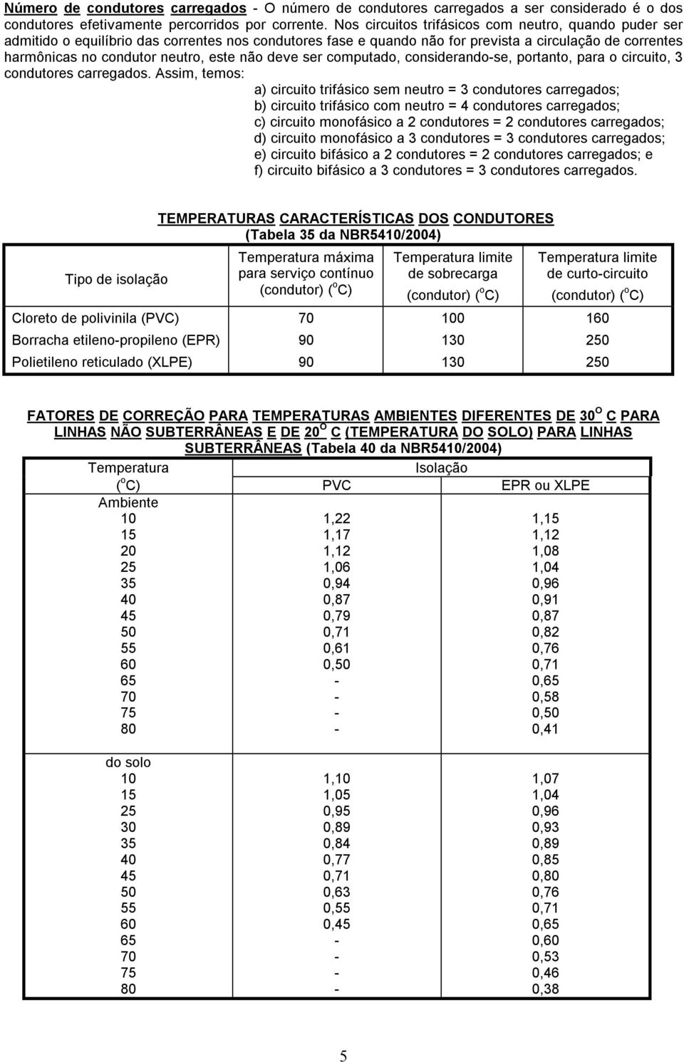 não deve ser computado, considerandose, portanto, para o circuito, condutores carregados.