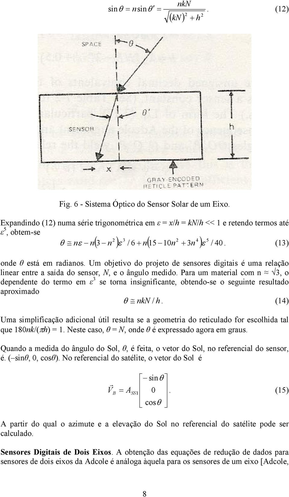 Um objetivo do projeto de sensores digitais é uma relação linear entre a saída do sensor, N, e o ângulo medido.