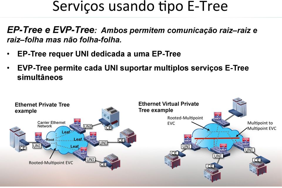 EP-Tree requer dedicada a uma EP-Tree EVP-Tree permite cada suportar multiplos serviços E-Tree