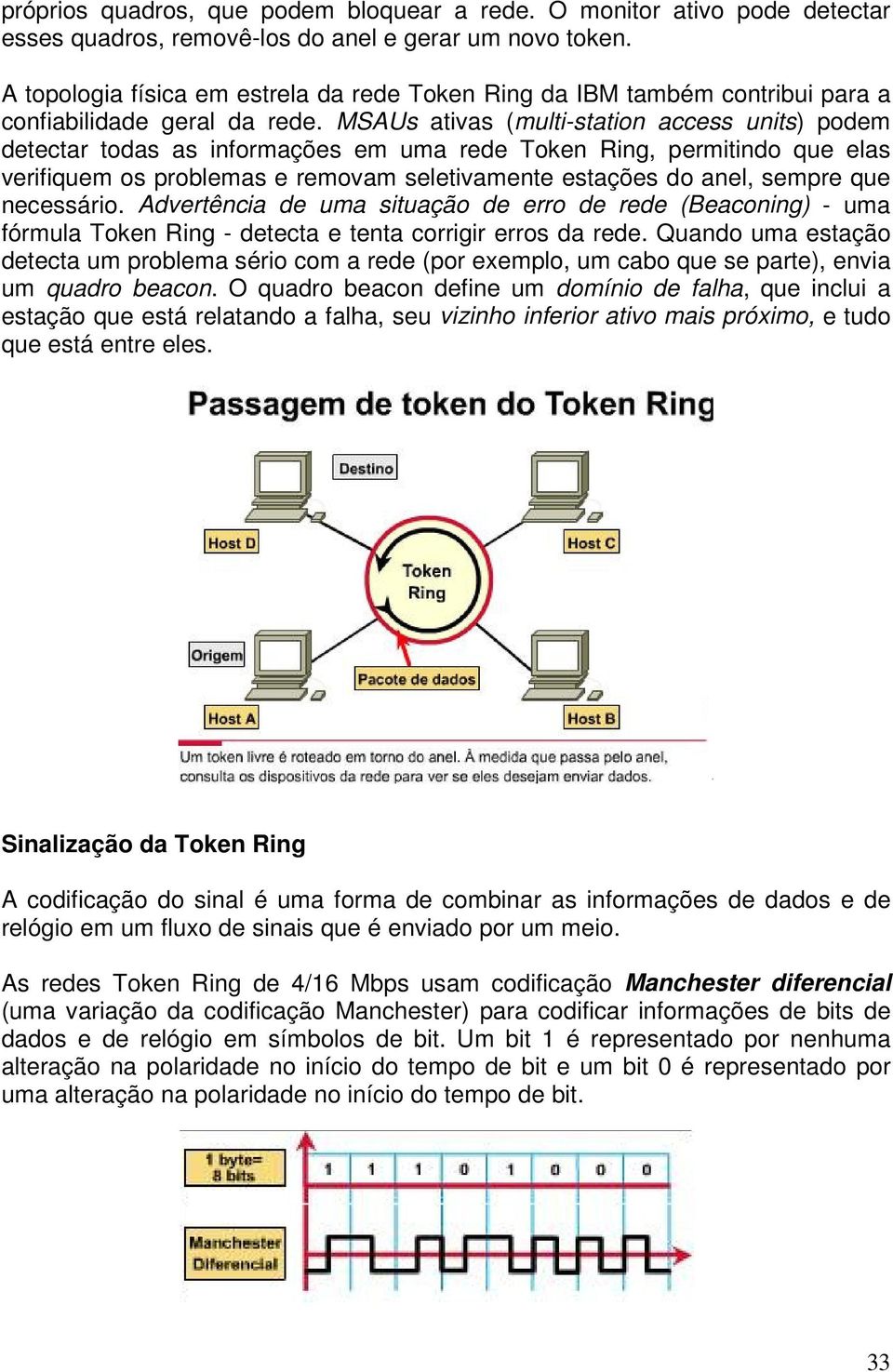 MSAUs ativas (multi-station access units) podem detectar todas as informações em uma rede Token Ring, permitindo que elas verifiquem os problemas e removam seletivamente estações do anel, sempre que