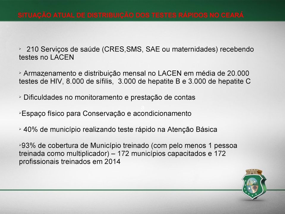 000 de hepatite C Dificuldades no monitoramento e prestação de contas a Espaço físico para Conservação e acondicionamento 40% de município