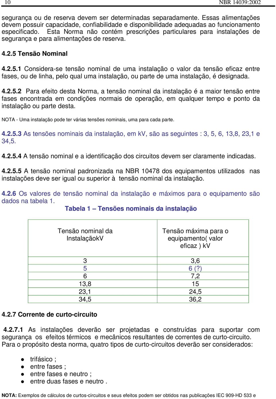 Tensão Nominal 4.2.5.