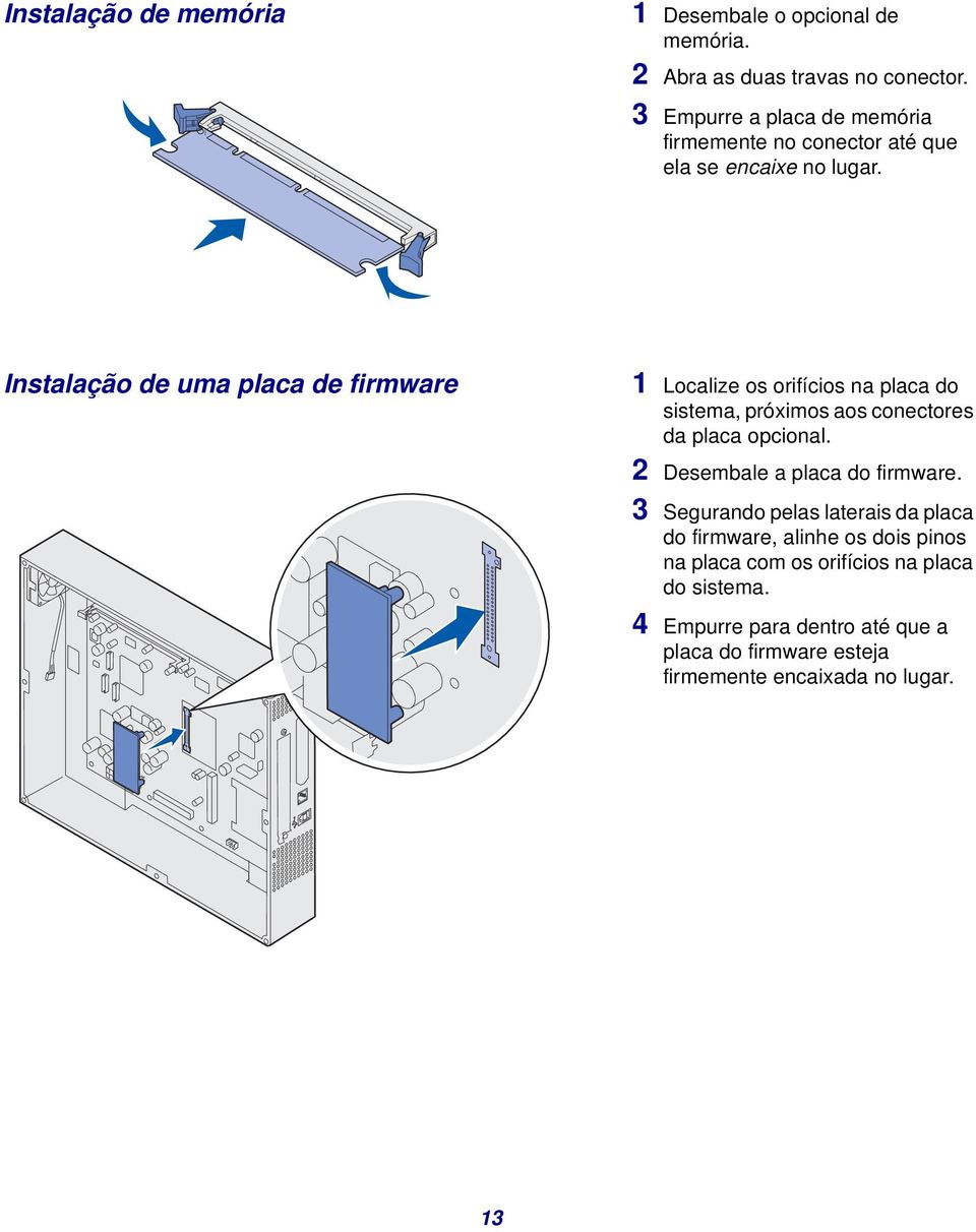 Instalação de uma placa de firmware 1 Localize os orifícios na placa do sistema, próximos aos conectores da placa opcional.