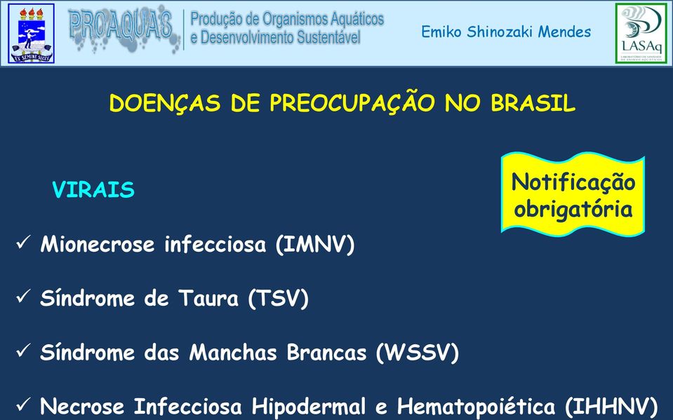 de Taura (TSV) Síndrome das Manchas Brancas (WSSV)