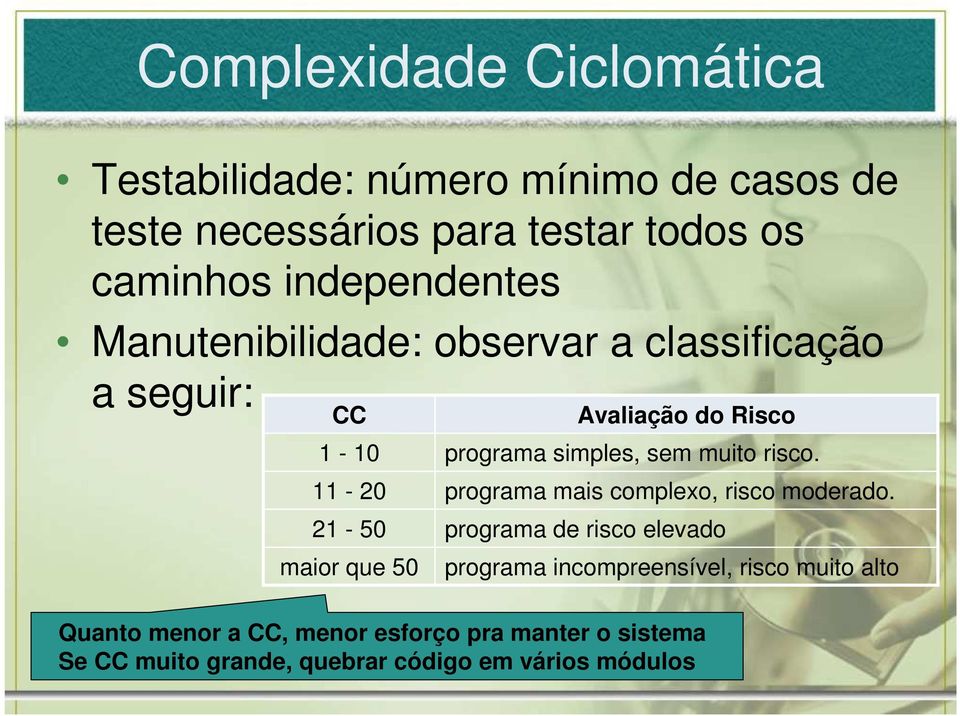 programa simples, sem muito risco. programa mais complexo, risco moderado.