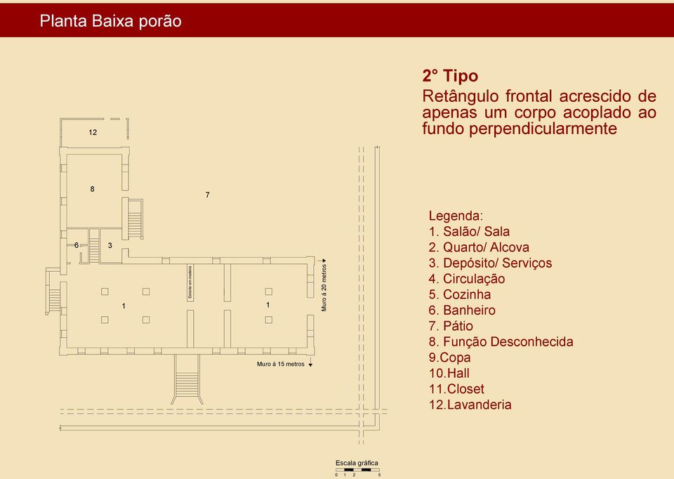 metros Legenda:. Salão/ Sala. Quarto/ Alcova 3. Depósito/ Serviços 4. Circulação 5.