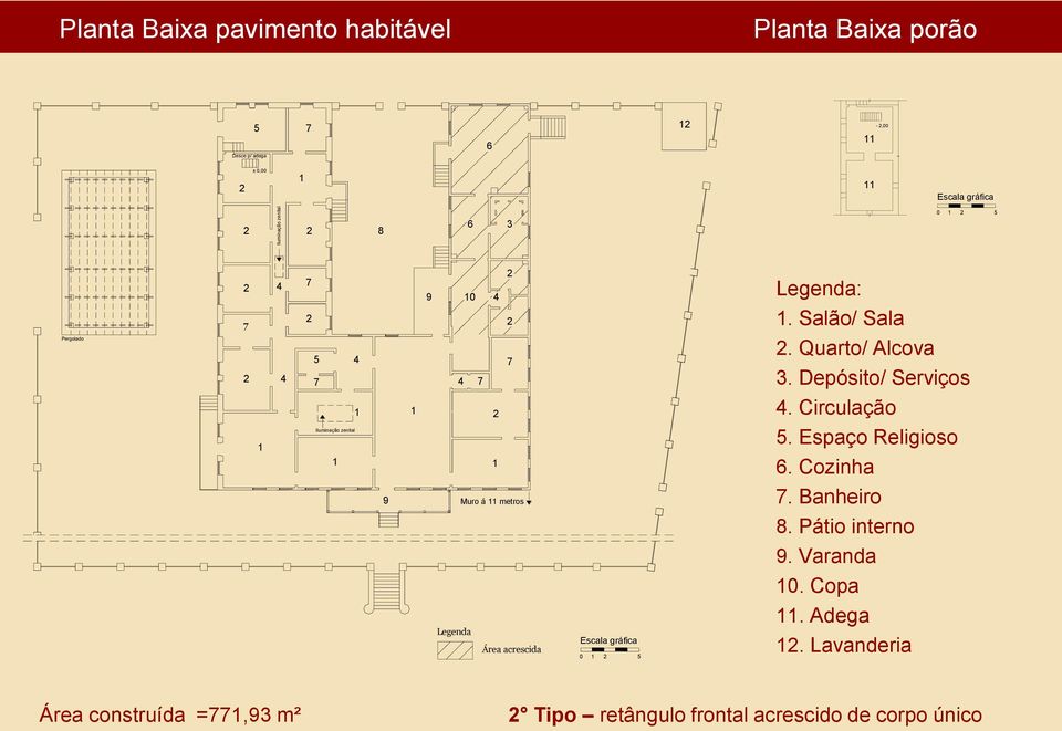 Circulação Iluminação zenital 9 Muro á metros 5. Espaço Religioso 6. Cozinha 7. Banheiro. Pátio interno 9. Varanda 0.