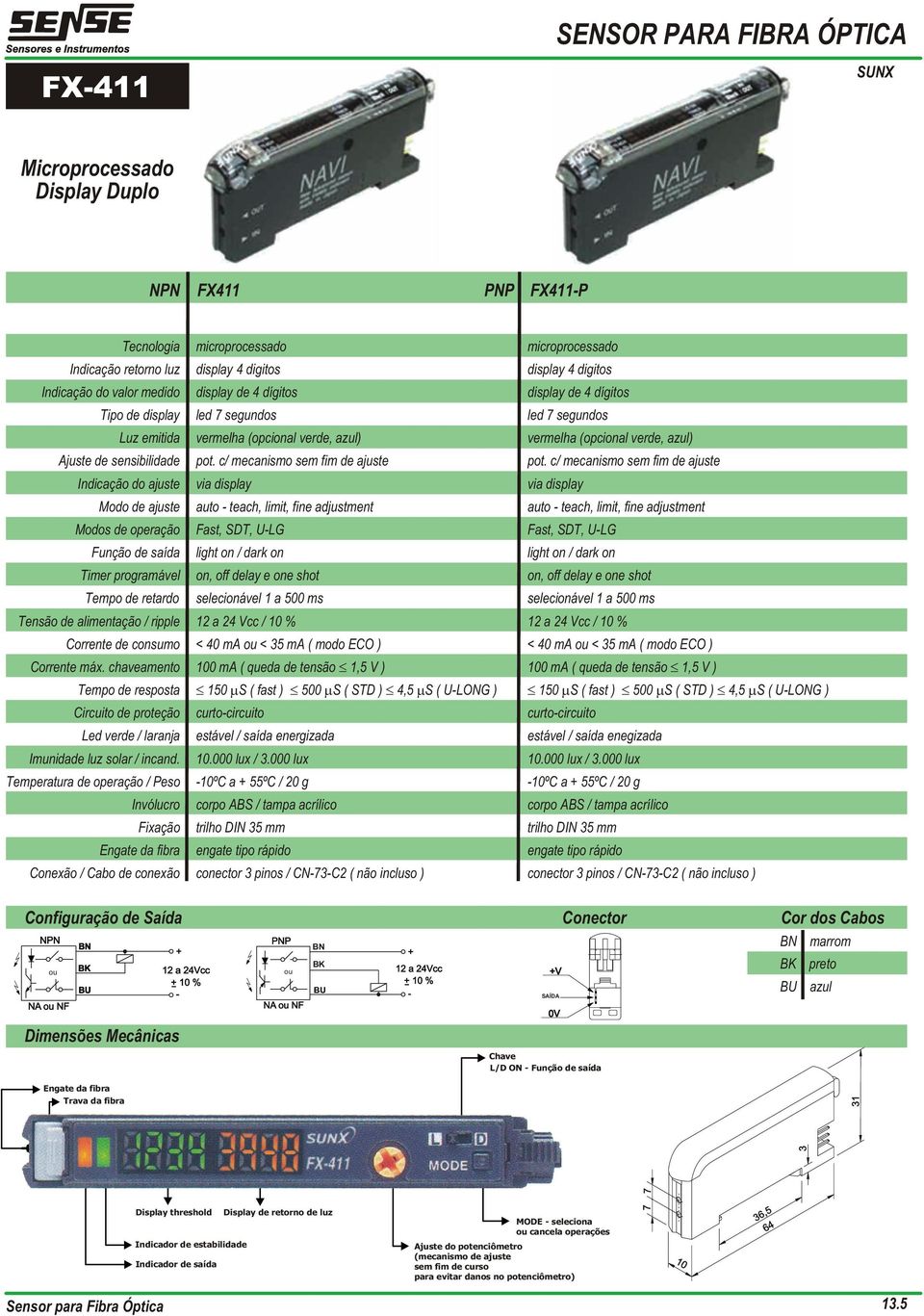 c/ mecanismo sem fim de ajuste Indicação do ajuste via display via display Modo de ajuste auto teach, limit, fine adjustment auto teach, limit, fine adjustment Modos de operação Fast, SDT, ULG Fast,