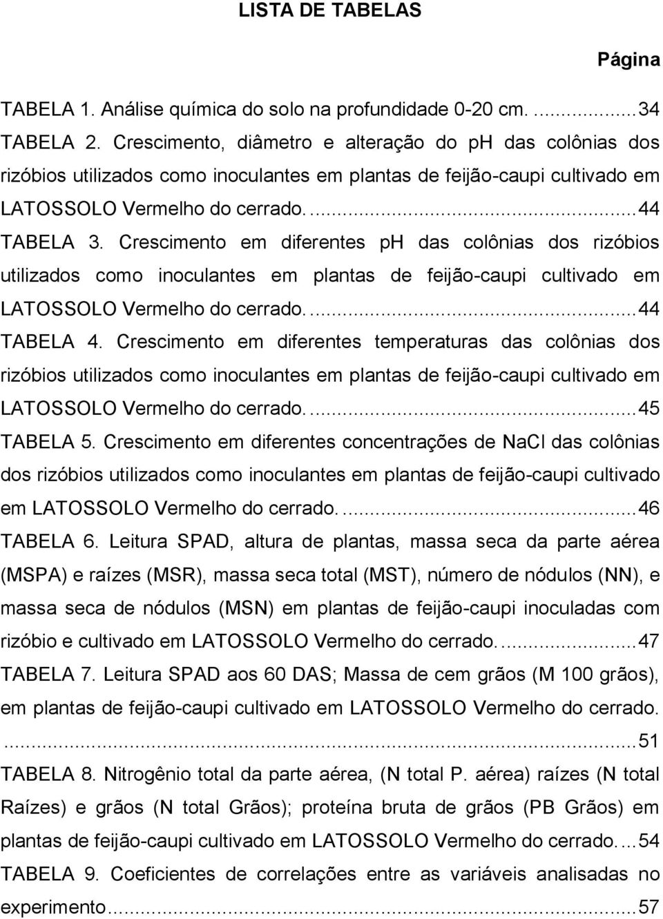 Crescimento em diferentes ph das colônias dos rizóbios utilizados como inoculantes em plantas de feijão-caupi cultivado em LATOSSOLO Vermelho do cerrado.... 44 TABELA 4.