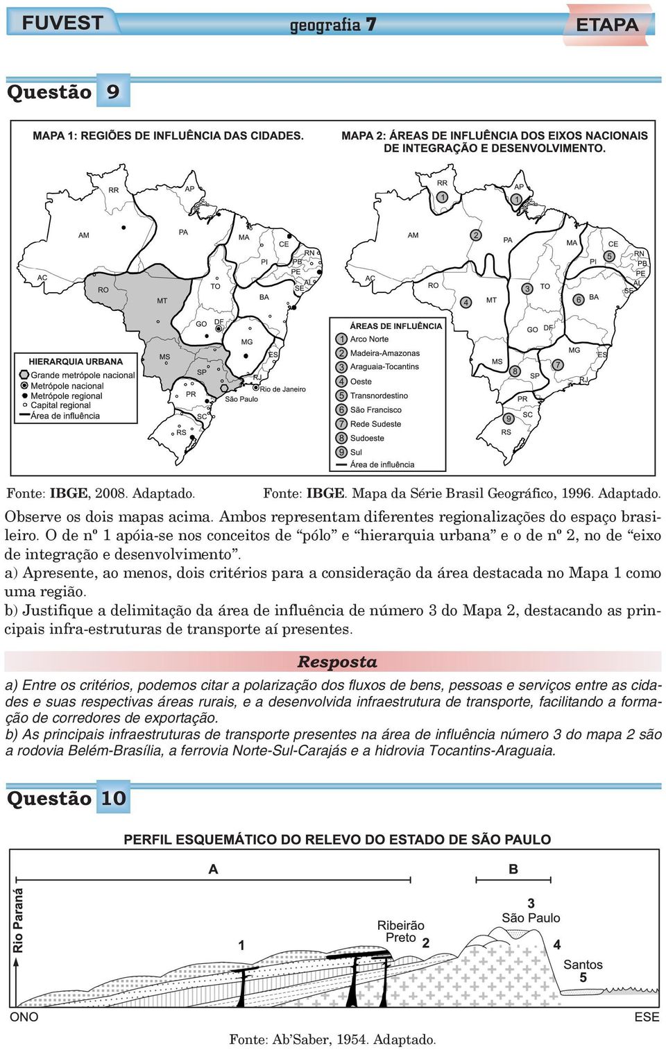 a) Apresente, ao menos, dois critérios para a consideração da área destacada no Mapa 1 como uma região.