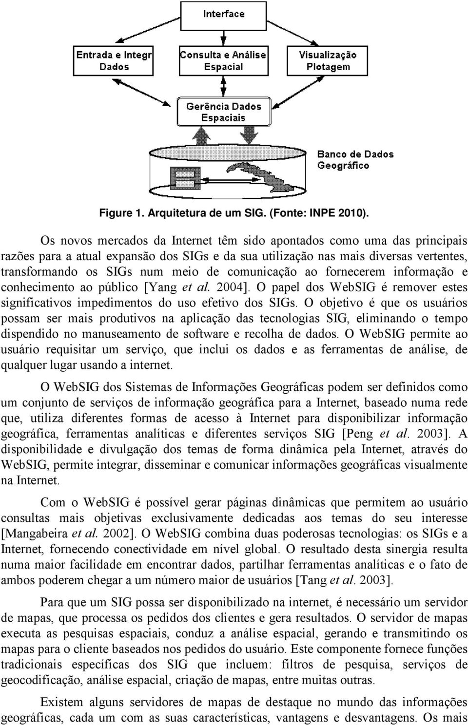 comunicação ao fornecerem informação e conhecimento ao público [Yang et al. 2004]. O papel dos WebSIG é remover estes significativos impedimentos do uso efetivo dos SIGs.