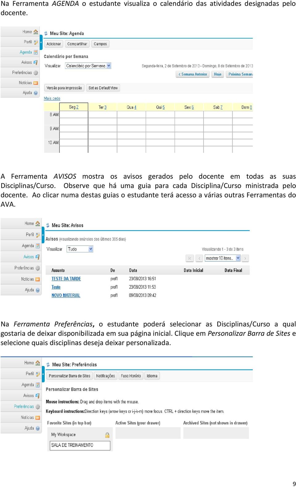 Observe que há uma guia para cada Disciplina/Curso ministrada pelo docente.