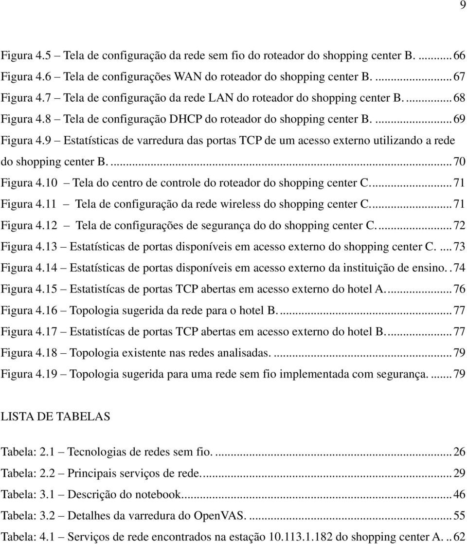 9 Estatísticas de varredura das portas TCP de um acesso externo utilizando a rede do shopping center B.... 70 Figura 4.10 Tela do centro de controle do roteador do shopping center C.... 71 Figura 4.