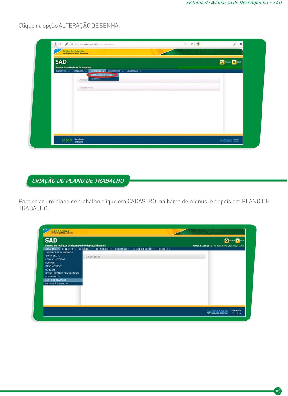 plano de trabalho clique em CADASTRO, na